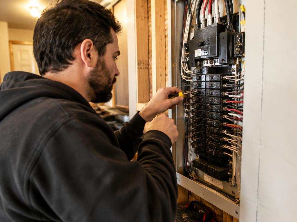 Electrician working on a residential electrical panel